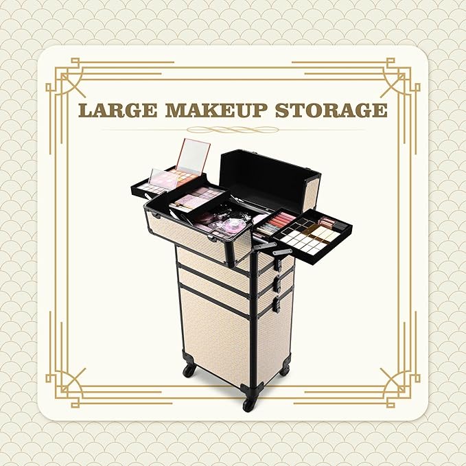 BYOOTIQUE Makeup Train Case Trolley w/Cube Case Cosmetic Organizer Art Deco Pastel