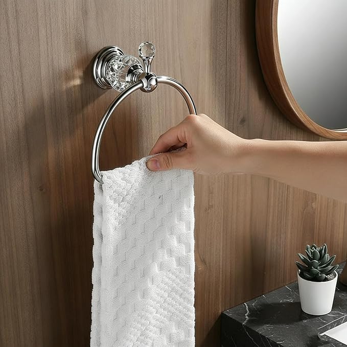 Crystal Towel Ring,Chrome Hand Towel Holder Bathroom,Silver Hand Towel Ring Round Towel Holder Wall Mounted Bathroom Accessories