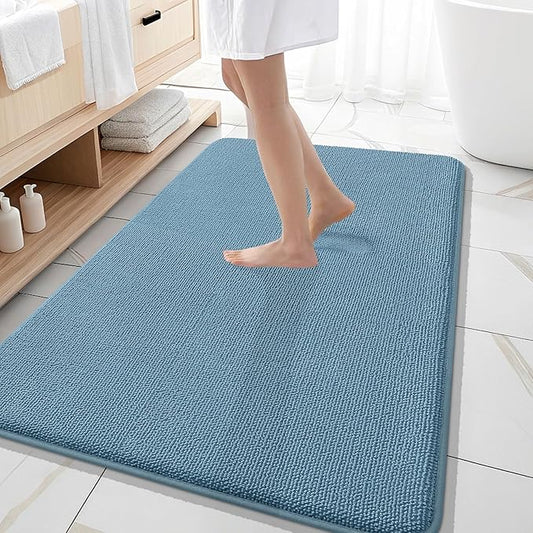 OLANLY Thick Memory Foam Bath Mat Rug 59x35, Extra Soft Absorbent Bathroom Rug, Quick Dry Bath Mats, Non-Slip, Machine Washable Carpet for Bathroom, Tub and Shower, Home Decor Accessories, Airy Blue