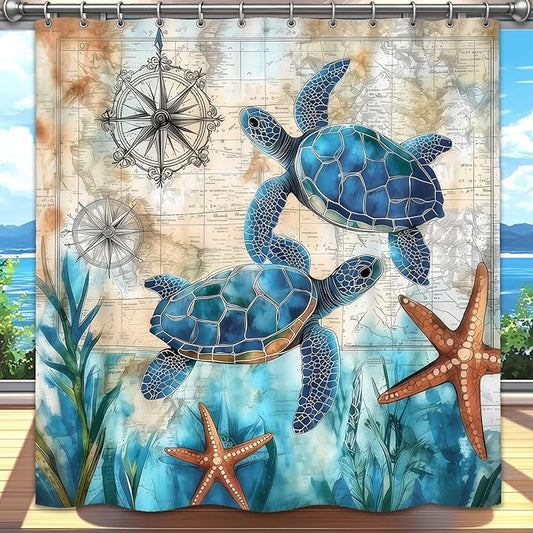 Dreamrflove Turtle Shower Curtain Nautical Ttheme Ocean Bathroom Decor Tropical Sea Beach Summer Shower Curtain for Bathroom 72x72 Inch Proof Polyester Insulated Home Decor