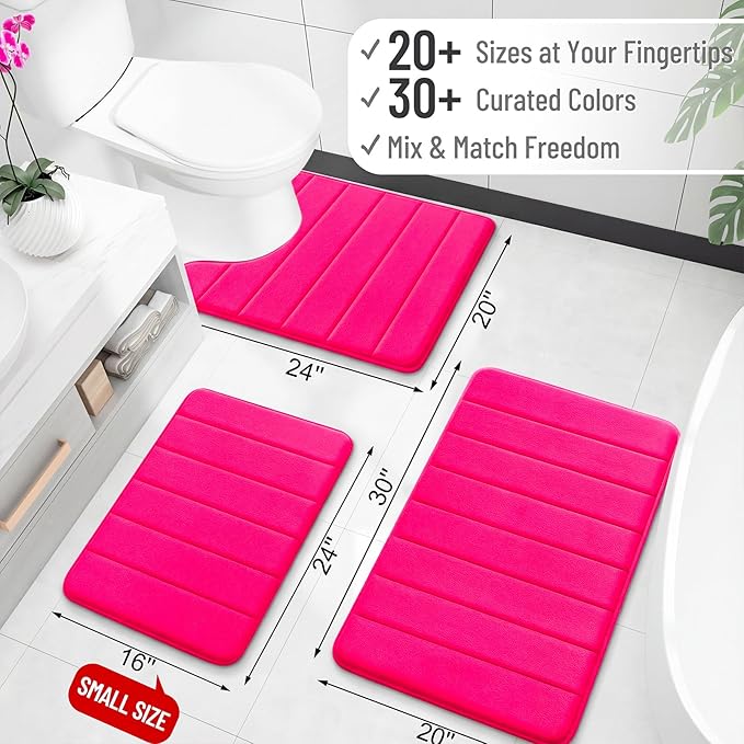 OLANLY Memory Foam Bath Mat 44x32, Super Soft Absorbent Bathroom Rugs, Quick Dry, Machine Washable Shower Floor Rugs, Bathmat Carpet, Bathroom Home Decor Accessories, Hot Pink