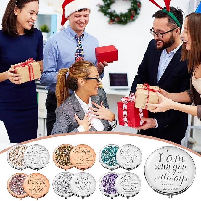 Thyle 12 Pcs Christian Compact Mirror Gifts for Women Mother's Day Nurse Week Bible Verse Wallet Mirror Bulk Hand Makeup Compact Religious Baptism for Holy Communion Teacher(Style 1,Colorful)
