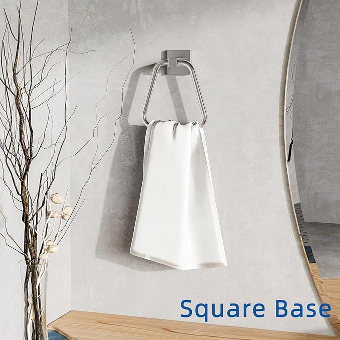 RUACQ Towel Ring, Square Base Hand Towel Ring, Stainless Steel Hand Towel Holder for Bathroom Wall, Sturdy and Rust-Resistant (Brushed Nickel)