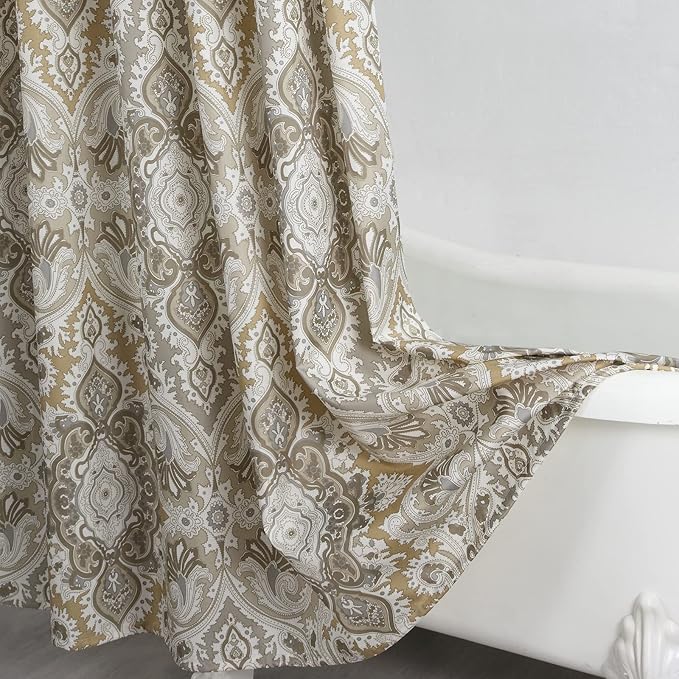 Palermo Farmhouse Khaki Classic Polyester Waterproof Fabric Paisley Vintage Printed Decorative Taupe Shower Curtain for Bathroom,72" W x Extra High 78" L