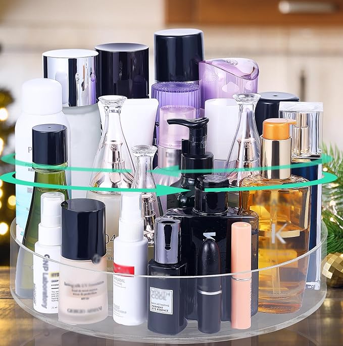 Makeup Organizer Countertop, Makeup Organization for Vanity，360°Rotating Makeup Organizer, Perfume Organizer, Skincare Organizers, Bathroom Counter Organizer, 11 inch Acrylic Clear Rotating Organizer
