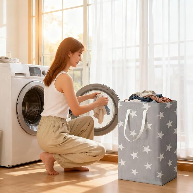 Laundry Basket, Large Clothes Hamper Collapsible, Sturdy, Free-Standing with Reinforced Handles for Bedroom, Bathroom, Dorm