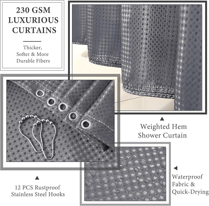 XLHOMO 24 PCS Gray Bathroom Accessories Set with Shower Curtain and Rugs, Bathroom Sets with Extra Soft and Absorbent Bath Rugs Shower Curtain Bathroom Accessory for Bath