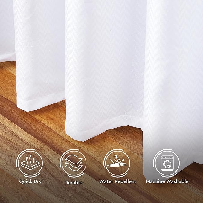 Encasa XO Luxury Jacquard Shower Curtain ZZ White 72x72 in | Rustproof, Wrinkle-Free, Water-Repellent & Machine Washable | Elegant Heavy Fabric for Bathroom Decor & Bathtub Use