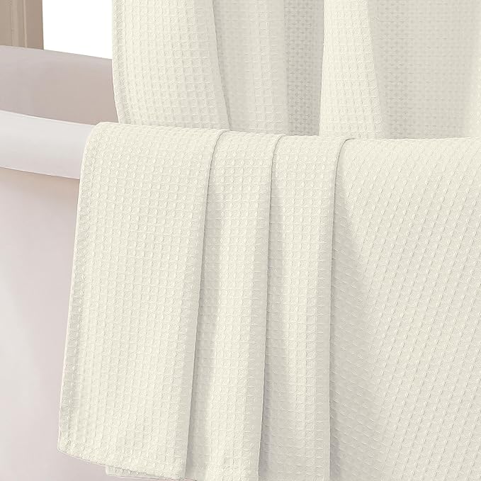 OWENIE Cream Shower Curtain, Stall Small Waffle Weave Heavy Fabric Shower Curtains for Narrow Size Bathroom, Waterproof Soft Hotel Spa Luxury Bath Curtain Set, Machine Washable, Cream, 36x72 Inch