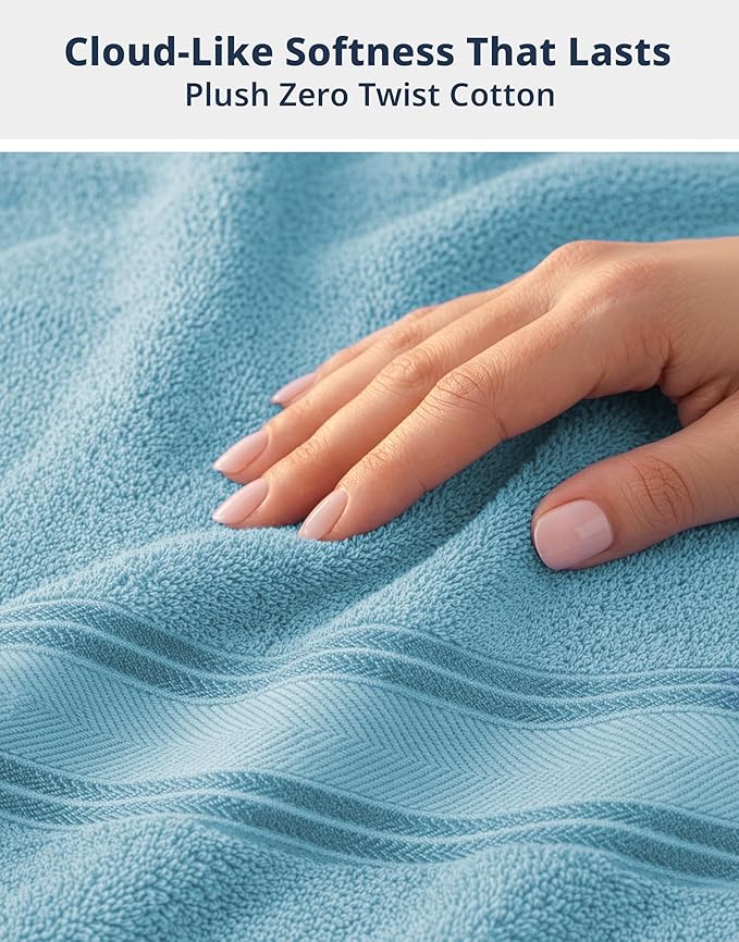 LANE LINEN Towel Sets for Bathroom - 18-Pack Zero Twist 100% Cotton Towels, 6 Bath, 6 Hand & 6 Washcloths, Soft & Highly Absorbent, Premium Hotel & Spa-Quality Design, Easy To wash - Blue