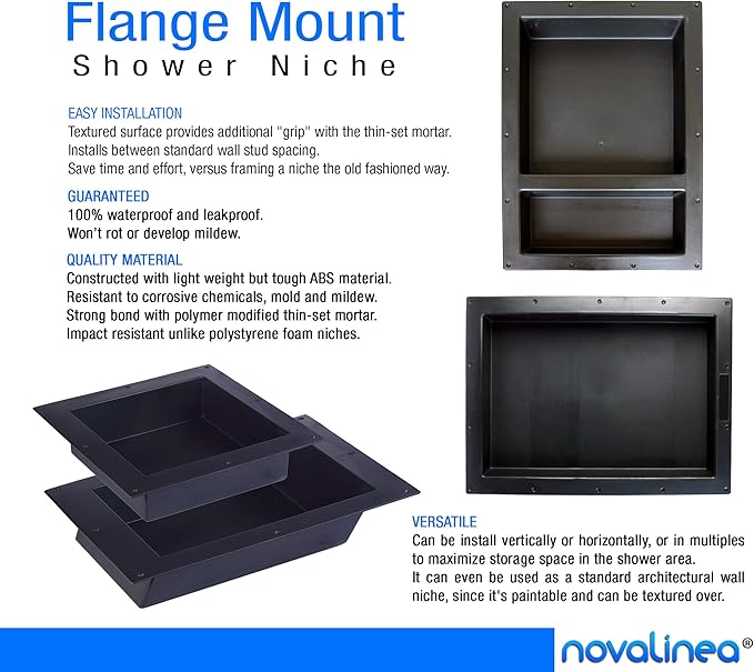 Large Double Shelf Recessed Shower Niche, Ready to Tile, 25" x 17" x 3.75"