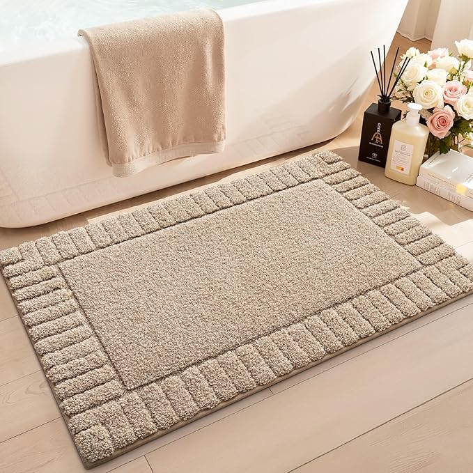 LUMI Bathroom Rugs Non Slip with Rubber Backing, Extra Soft Plush Microfiber Bath Rug Absorbent, Machine Washable Bath Mat Quick Dry for Tub, Shower, Hotel, Beige, 20"x32"