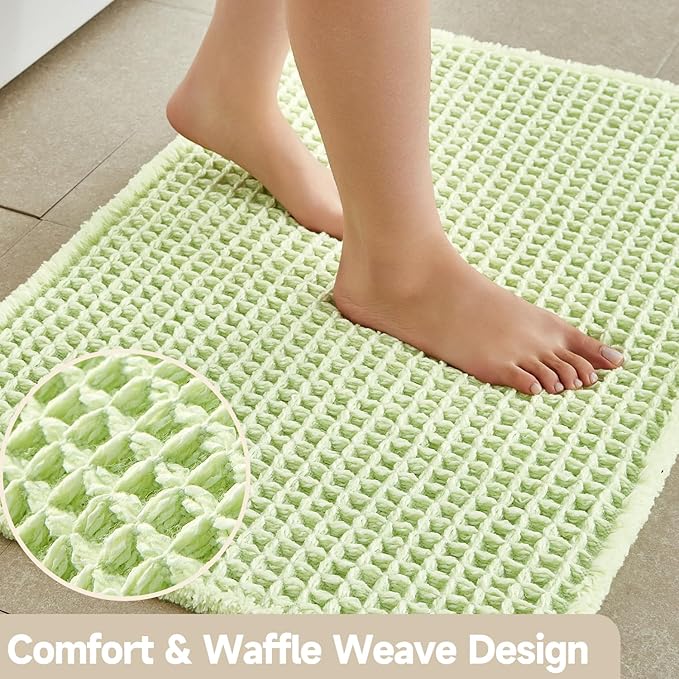Waffle Bath Mat, Boho Bathroom Rugs Non Slip Washable Super Absorbent Quick Dry Cute Bath Mat Farmhouse Bathroom Decor, 48"x24" Pale Green