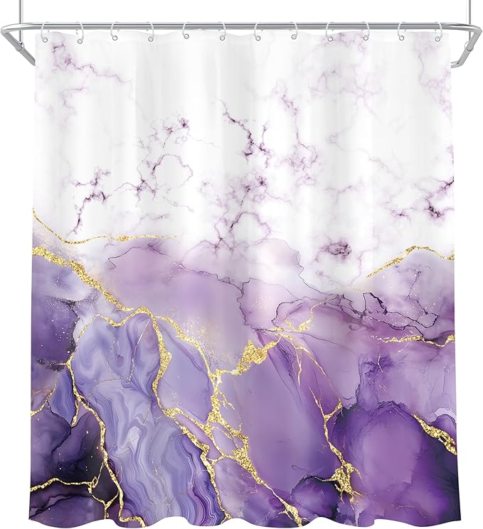 Cinbloo Purple Marble 72Wx78H Shower Curtain Extra Long Abstract Modern Lilac Gold Minimalist Cracked Lines Ombre Elegant Luxury Bathroom Curtain Set Aesthetic Bath Bathroom Accessories Decor