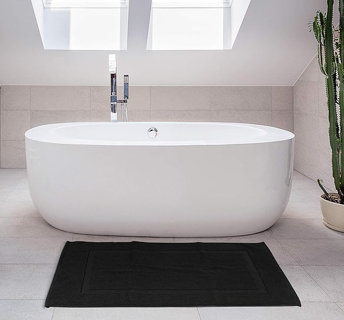 Utopia Towels Cotton Banded Rug, Bath Mats, Not a Bathroom Rug, 21 by 34 Inches, 100% Ring Spun Cotton, Highly Absorbent Shower Bathroom Floor Mat, Black, 2 Pack