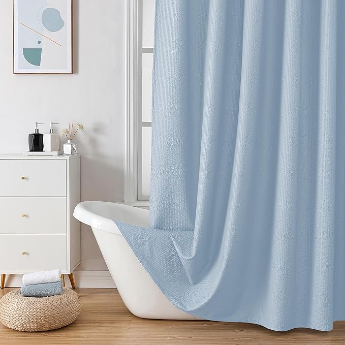 OVZME Extra Long Shower Curtain 72 x 84 Inch, 3D Embossed Textured Fabric Shower Curtain for Bathroom, Hotel Spa Bathroom Curtains, Water Repellent Machine Washable, 72Wx84L Inches