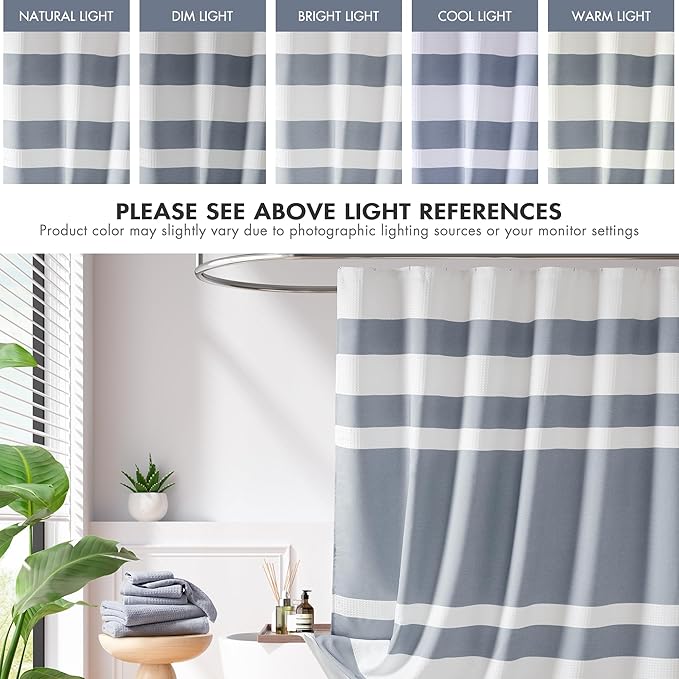 Madison Park Shower Curtain Spa Waffle Weave Wide Shower Curtain for Bathroom 3M Scotchgard Moisture Management, Spa Quality Modern Shower Curtains for Bathroom, Extra Width: 108"x72" Indigo Blue