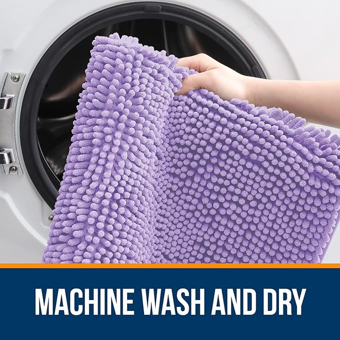 OLANLY Bathroom Rugs 45x27, Extra Soft Absorbent Chenille Bath Rugs, Rubber Backing Quick Dry, Machine Washable Bath Mats for Bathroom Floor, Tub and Shower, Home Decor Accessories, Lavender