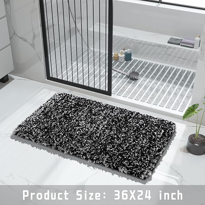 Yimobra Black and White Bathroom Rugs Non Slip Washable 36x24, Ultra Soft and Water Absorbent Bath Mats, Plush Fluffy Shower Mat Outside, Luxury Microfiber Thick Matts for Bathroom Floor/Tub
