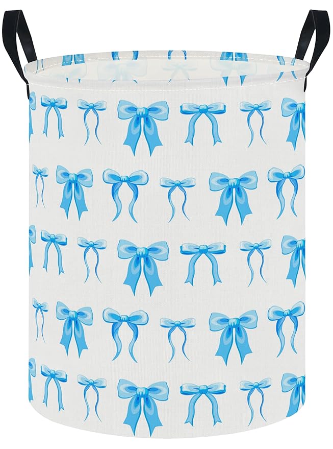 NTAOHAMPER Laundry Hamper,Laundry Basket,Baby Nursery Hamper,Waterproof Storage Bin,Clothes Organizer Basket,Room Decor(Blue Bowknot)