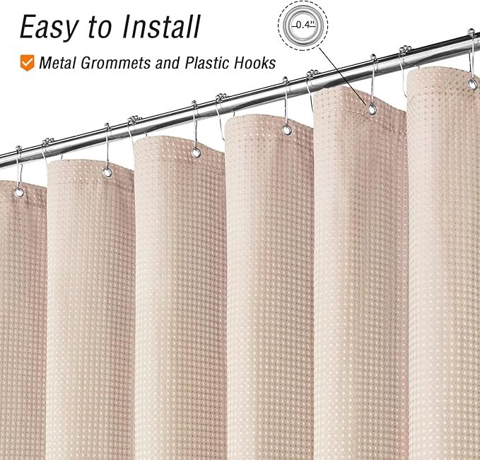 Gibelle Extra Long Shower Curtain 72 x 84, Tall Waffle Weave Textured Fabric Shower Curtain for Bathroom, Water Repellent, Machine Washable, Blush Pink