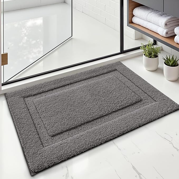 LUMI Ultra Soft Bathroom Rugs Non Slip with Rubber Backing, Absorbent Washable Bath Mat Quick Dry, Upgraded Premium Microfiber Plush Carpet for Bathtub and Shower Floor, Dark Grey, 17x30