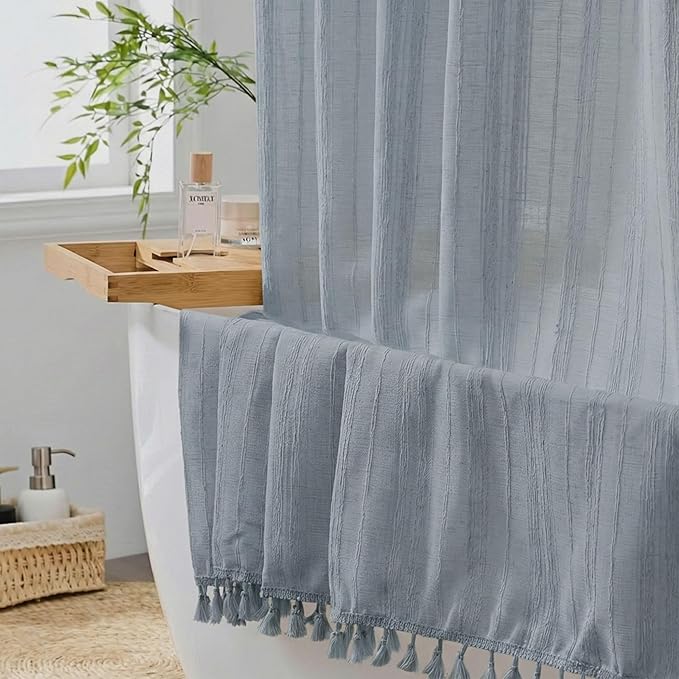 Stall Shower Curtain Fog Blue Linen Shower Curtain Boho 36" x 72" Rustic Striped French Country Shabby Chic Shower Curtains for RV and Hotel