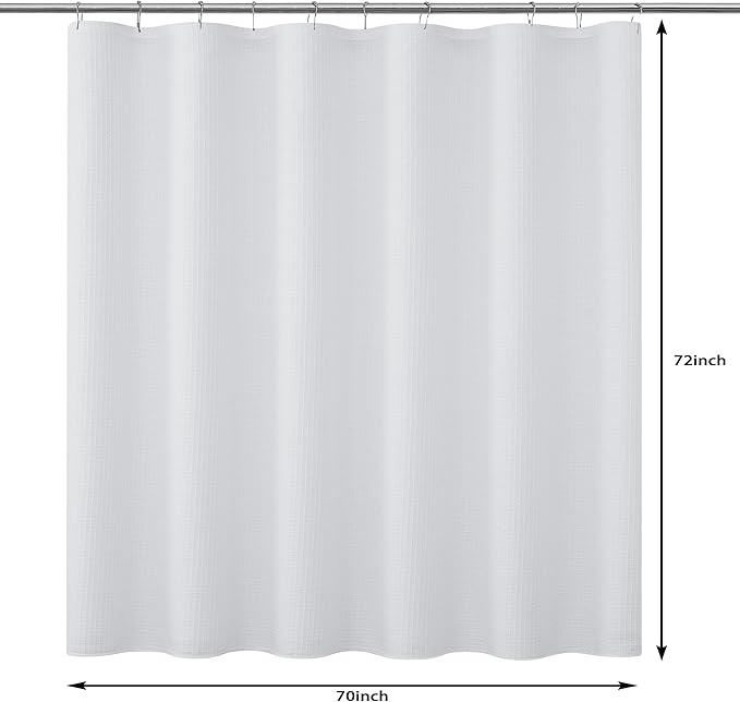 Luxury Waffle Weave Shower Curtain Elegant Hotel Style Fabric for Bathroom, Water Repellent, Machine Washable White Waffle