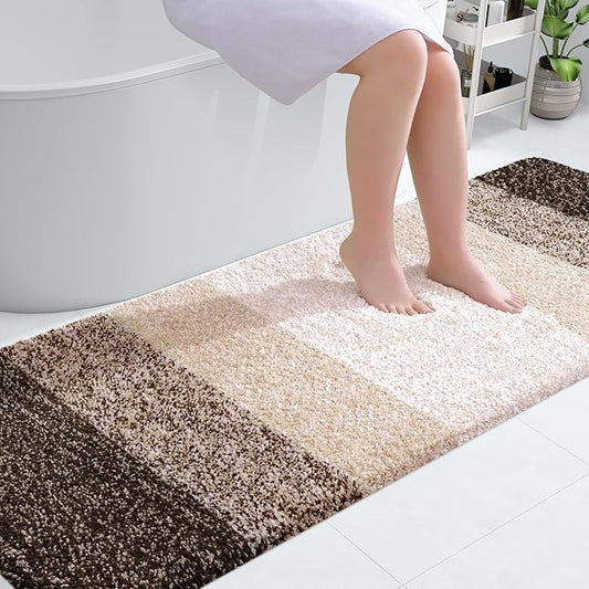 OLANLY Bathroom Rugs Mat 70x24, Extra Soft Absorbent Microfiber Bath Rugs, Rubber Backing, Quick Dry, Machine Washable Bath Mats for Bathroom Floor, Tub and Shower, Home Decor Accessories, Light Brown