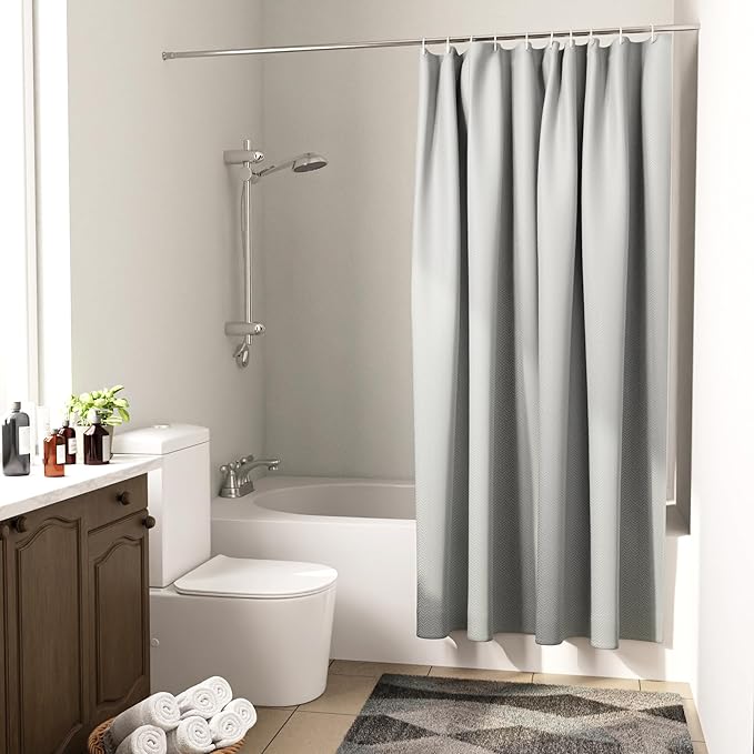 Encasa XO Luxury Jacquard Shower Curtain ZZ Light Grey 72x84 in | Rustproof, Wrinkle-Free, Water-Repellent & Machine Washable | Elegant Heavy Fabric for Bathroom Decor & Bathtub Use