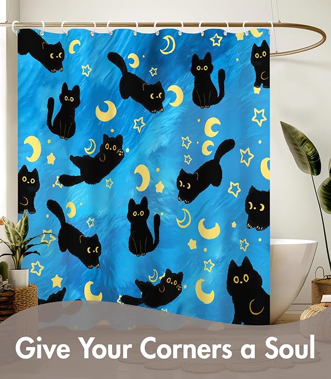 MAMUSE Shower Curtain for Bathroom - Cute Aesthetic Decorative Modern Girly Unique Girls Design Pretty Women Waterproof Fabric Cloth Cortinas de Baño Bathtub 72 x 72 Inch, Black Cat