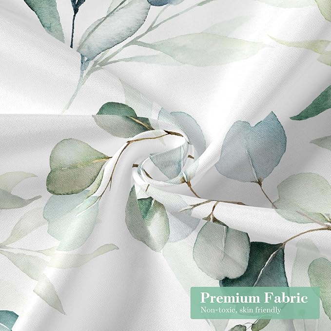 MitoVilla Sage Green Spring Floral Shower Curtain, Modern Plants Botanical Fabric Cloth Shower Curtains for Chic Elegant Bathroom Decor, Watercolor Eucalyptus Leaf, 72x72