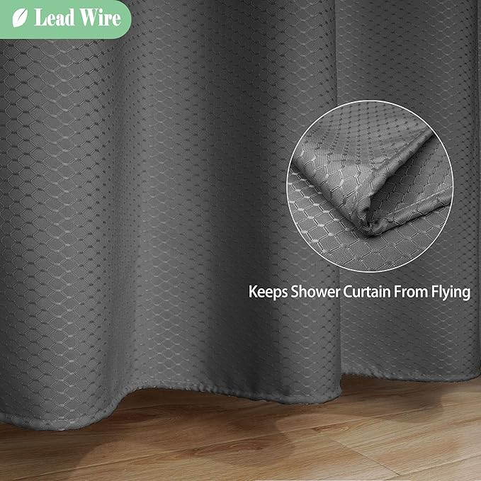 UFRIDAY Waffle Weave Fabric Shower Curtain with Mesh Window, Heavy Duty Decorative Bathroom Curtain with White Pique Pattern, Spa-Like Hotel Luxury, Water-Repellent,71x 74Inches