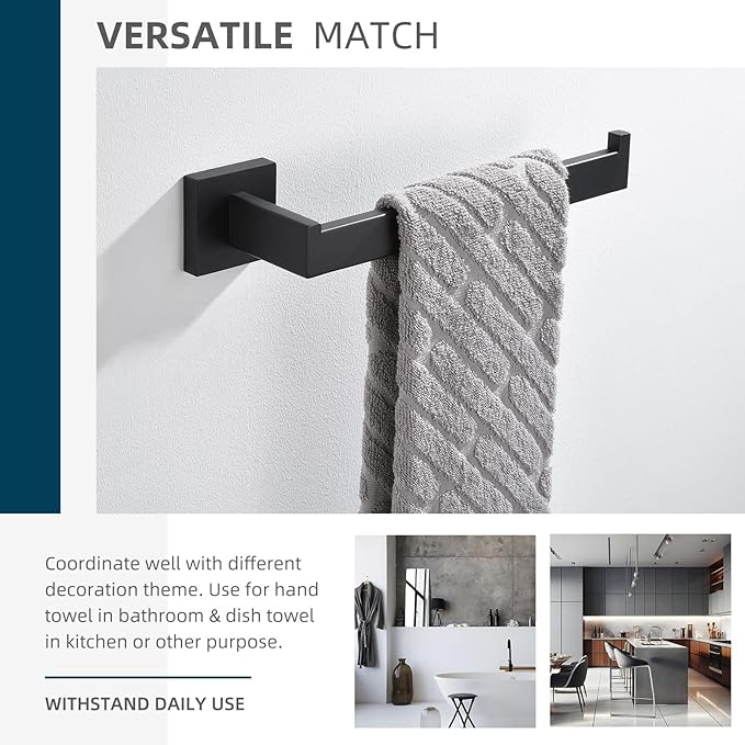 Angle Simple Bathroom Towel Holder, SUS 304 Stainless Steel Hand Towel Hanger Rack for Kitchen Wall, Matte Black, 10.24 Inches