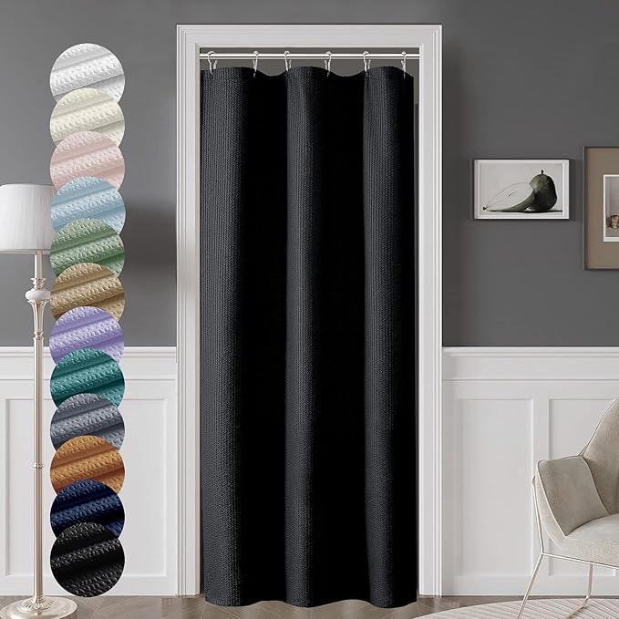 OVZME Berry Stall Fabric Shower Curtain 36 x 72 Inch - Soft & Waffle Small Black Shower Curtain for Bathroom with Texture for Narrow Stall Size, Machine Washable Water Resistance, Hotel Style, Black
