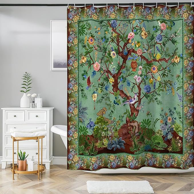 HMS Happy Memories Bohemian Flower Bathroom Curtain Colorful Boho Floral Print Beautiful Bright Polyester Fabric Cloth Shower Curtain for Bathroom Decoration, 72"x72"