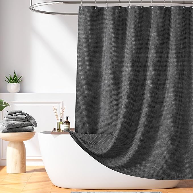 Madison Park Shower Curtain Waffle Weave, Cationic Dyed, Waffle Shower Curtain 3M Scotchgard Moisture Management, Farmhouse Extra Long Shower Curtains for Bathroom, Extra Long: 72"x84" Charcoal