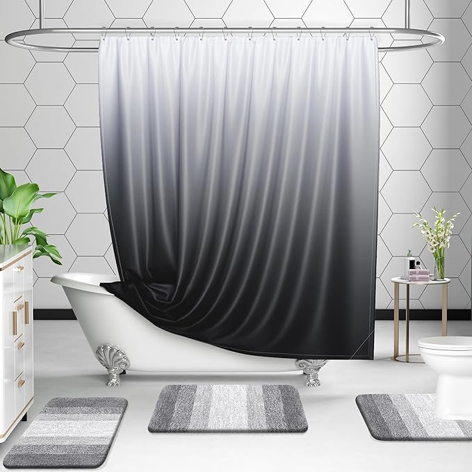 OLANLY Bathroom Rug Set 2 Piece, Soft Absorbent Microfiber Bath Rug Set, Non-Slip, Machine Wash Dry, Plush Shaggy Bath Mats for Bathroom (47"x20"+24"x16", Light Grey)