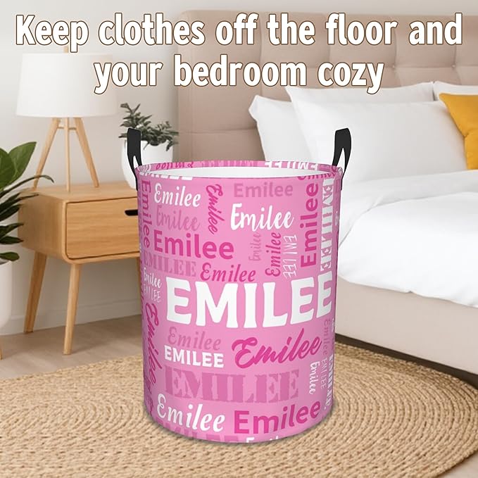 Custom Name Laundry Basket, Personalized Collapsible Laundry Hamper with Name for Bathroom Bedrooms, Customized Dirty Clothes Hamper Storage Basket Gifts for Kids Boys Girls Baby Men Women