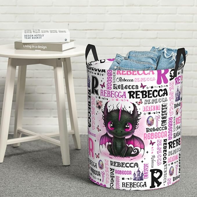 Personalized Dragon Laundry Basket For Baby Kids Boys Girls Adult Custom Hamper Basket With Name For Bathroom Bedrooms Collapsible Baby Laundry Basket, Dirty Clothes Hamper With Handles
