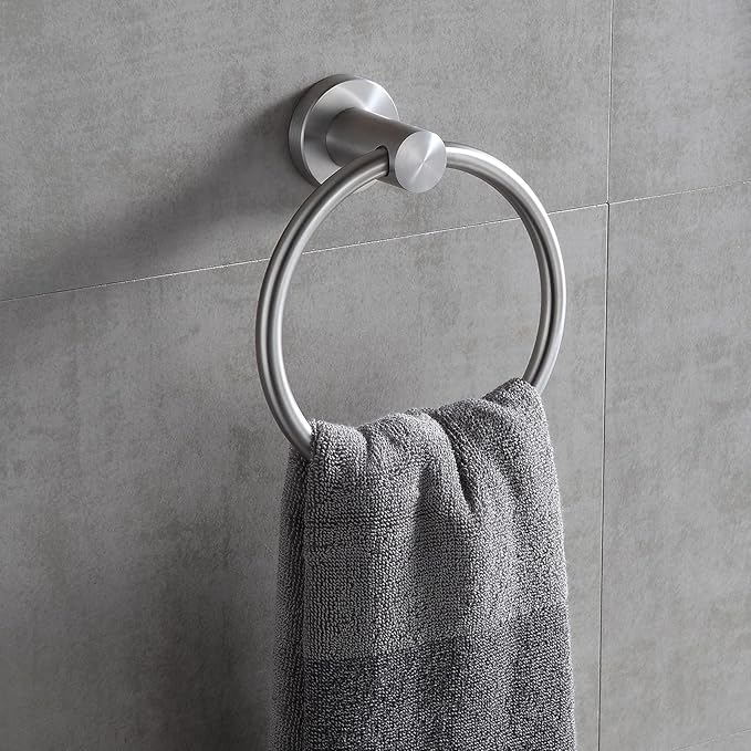 4-Piece Bathroom Hardware Set，Brushed Nickel SUS304 Stainless Steel Wall Mounted Bathroom Accessories Kit Include Adjustable Expandable Towel Bar，Hand Towel Ring, Toilet Paper Holder, Robe Hook