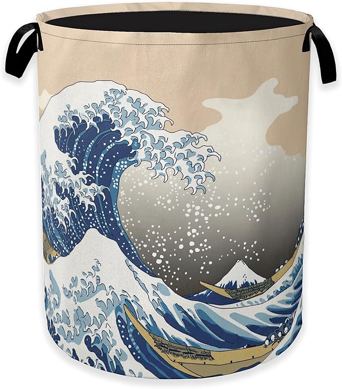 Laundry Hamper,Vintage Sea Wave Laundry Basket,Japanese Portable Collapsible Laundry Room Organization Storage for Dorm Room,Nursery,Bathroom,Bedroom,16x20 Inch
