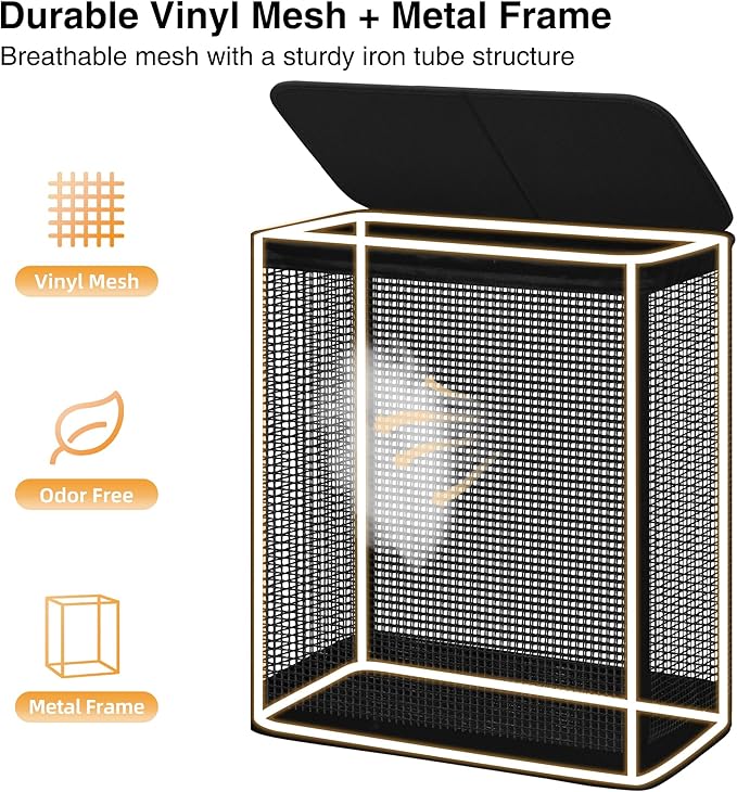 STO STO Double Laundry Hamper with Lid, 140L Large 2 Section Laundry Sorter, Laundry Basket with Removable Washable Canvas Liner Bag, Breathable Clothes Hamper for Bedroom Bathroom Laundry Room Closet