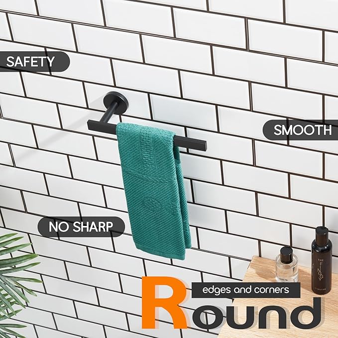 Hand Towel Rings Matte Black Bathroom Towel Holder Modern Small Bath Towel Bars Stainless Steel Wall Mount AN3001MB