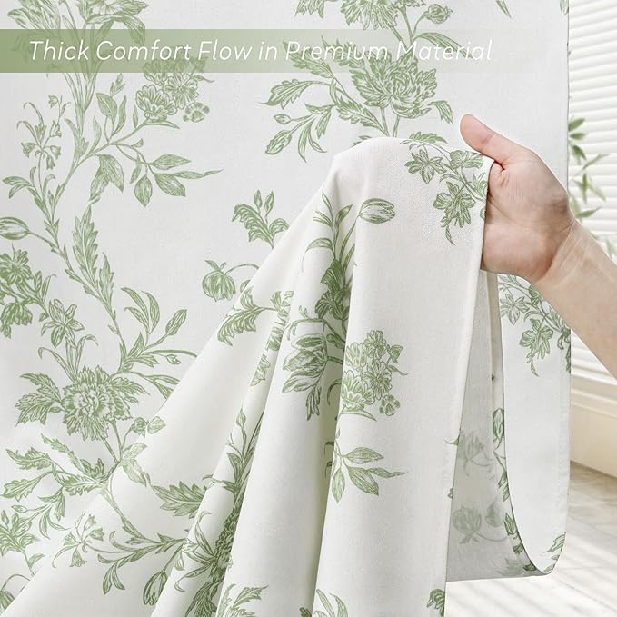 Sage Green Floral Shower Curtain,Vintage Cotton Cottagecore Shower Curtains for Bathroom, 60" W x 72" L