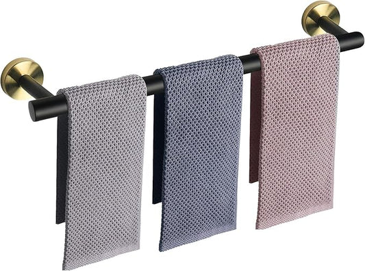 NearMoon Bath Towel Bar, Thicken Stainless Steel Shower Towel Rack Holder Wall Mounted for Bathroom, 33-lnch Overall Length-30-lnch Usable Hanging Space (1 Pack, Matte Black & Gold)