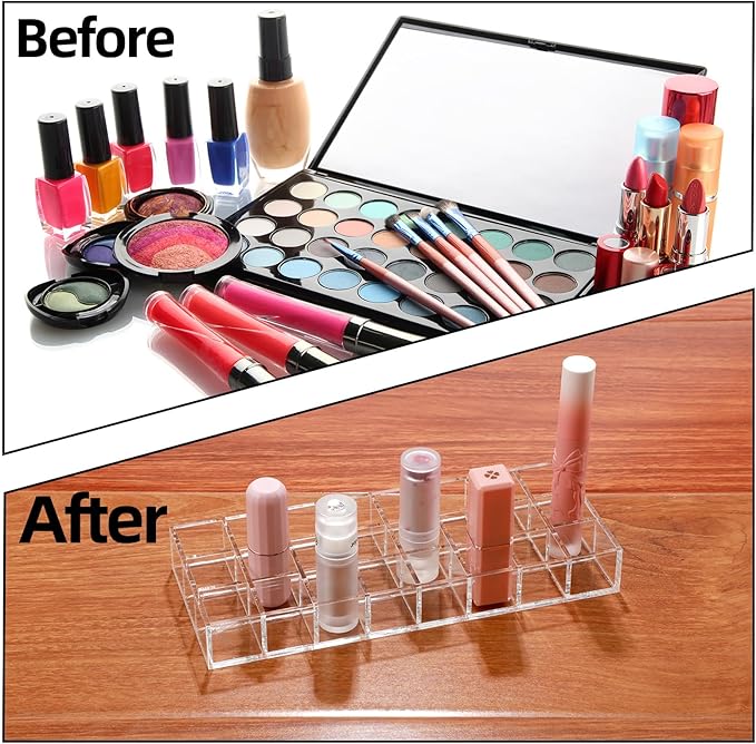 Kigley Clear Lipstick Organizer Acrylic Lip Gloss Holder Cosmetic Storage Lipstick Display Case for Women Perfume Sample Drawer Brushes Bottles Birthday Gift (5 Pcs,24 Grid)