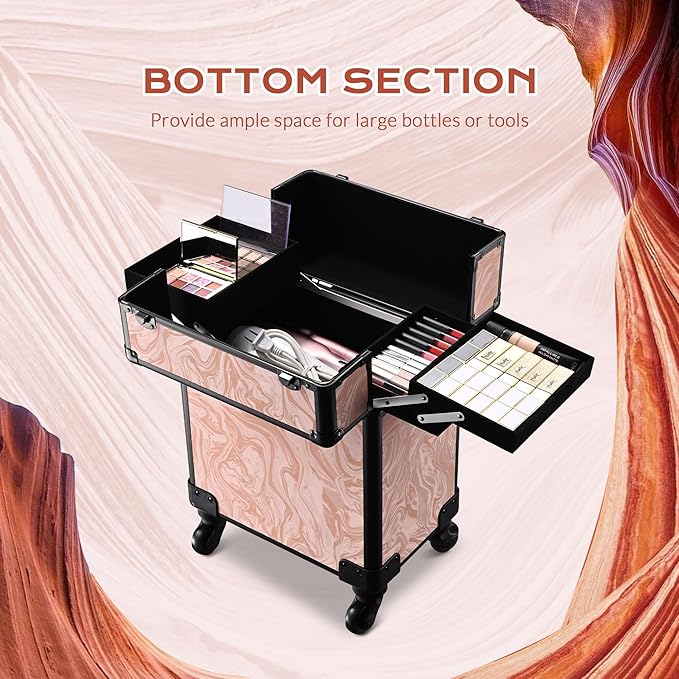 BYOOTIQUE Makeup Trolley on Wheels Esthetician Rolling Case Hair tool Travel Bag Lash Storage Barber Tool Box for Nail Bar Beauty Salon Cosmetologist Manicurist Hairstylist.CoyoteButtes Dusk