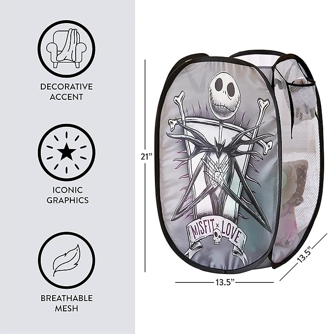 Idea Nuova Disney Nightmare Before Christmas Pop Up Laundry Storage Hamper with Durable Carry Handles, 21" H x 13.5" W X 13.5" L