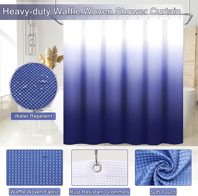 XLHOMO 32PCS Bathroom Sets with Shower Curtain and Rugs Navy Blue Shower Curtain Set 3PCS Soap Dispenser Bathroom Accessories with Bathroom Trash Can